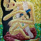 Balinese Mother & Baby Painting Acrylic on handmade Canvas Signed Wall art