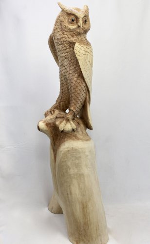 Perched Owl Statue Parasite Mushroom Wood Carving Handmade Lodge decor Bali Art