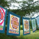 Chakra meditation Prayer Flag Bali Yoga garden banner Balinese Batik Art Teal