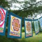 Chakra meditation Prayer Flag Bali Yoga garden banner Balinese Batik Art Teal