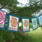 Chakra meditation Prayer Flag Bali Yoga garden banner Balinese Batik Art Teal