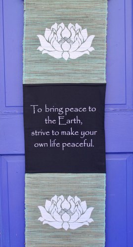 Positive Affirmation Wall Hanging Banner Peace on Earth Lotus Handmade Bali Art