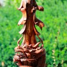 Kwan Yin Goddess with Dragon Sculpture Buddhist art Balinese wood carving