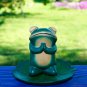 Meditating Buddha Frog Lily Pad Hand Carved wood Painted  Bali Folk Art