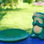 Meditating Buddha Frog Lily Pad Hand Carved wood Painted  Bali Folk Art