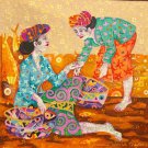 Balinese Painting Fish Market Scene Canvas Acrylic Signed Agung Bali Wall Art