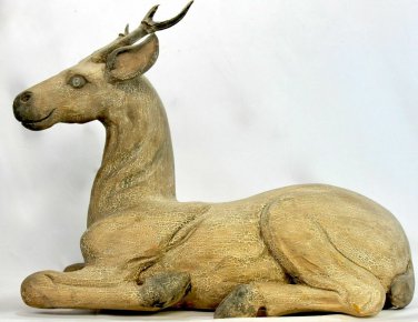 Old Deer Stag Altar Figure Hand Carved Teak Wood Indonesian folk art statue