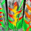 Heliconia Tropical Flower Painting Reclaimed Wood Home decor Wall Art Set 3