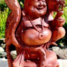 Prosperity Laughing Buddha and Dragon Statue Balinese hand carved wood Art