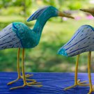 Birds Heron Crane Wood Statuette Sculpture Hand Carved Painted Bali Art Pair