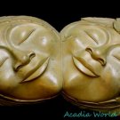 Balinese Sisters Mask Hand Carved Wood Bali Wall Art sculpture Signed Tresna