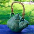Frog Pottery Teapot tea pot Handmade Bali Art Ceramic tableware Celadon Green