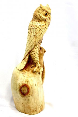Owl Perching on Stump Statue handmade Wood Carving Sculpture Bali Art