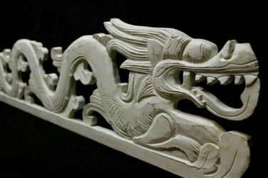 Cosmic Dragon Relief Panel Whitewash carved wood Bali Wall Hanging Art Right