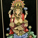 Ganapati Ganesha Remover of Obstacles Balinese Watercolor Painting Carved Frame