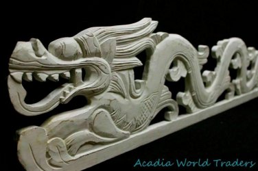 Dragon Naga Relief Panel Whitewash carved wood Bali Wall Hanging Art left