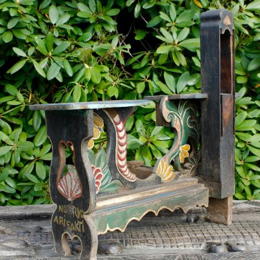 Indonesian Tobacco Cutting Stool Tool Kudus Java Polychrome Carved Teak Wood