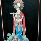 Balinese Krishna Keliki Watercolor Painting Bali Wall Art Carved wood Frame