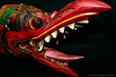 Balinese Garuda Eagle Mask Hand Carved Polychrome wood Bali Wall Art Red