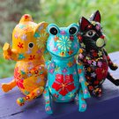 Shelf Sitter Ornament Frog Elephant Cat set 3 Carved Painted Wood Bali Folk art