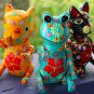 Shelf Sitter Ornament Frog Elephant Cat set 3 Carved Painted Wood Bali Folk art