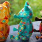 Shelf Sitter Ornament Frog Elephant Cat set 3 Carved Painted Wood Bali Folk art