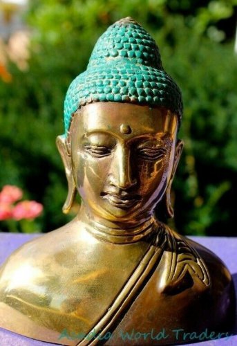 Serene Bronze Buddha head Statue Handmade lost wax cast Sculpture Bali Art