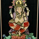 Meditating Ganapati Ganesha Elephant God Balinese Watercolor Painting Framed