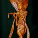Lord Krishna Statue Flute and Cobra Balinese Wood Carving Sculpture Bali Art