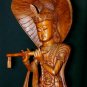 Lord Krishna Statue Flute and Cobra Balinese Wood Carving Sculpture Bali Art