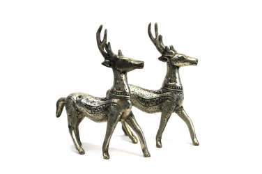 Bronze Sculpture Deer Fawn Stag Buck Set Home Decor Wildlife Figurine Bali art