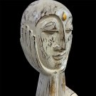 Balinese White Buddha Thinking Mask Wall Art hand carved wood Bali Vintage style