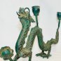 Dragon Pearl Naga Statue Bronze Metal Candlestick Verdigris Indonesian Bali art