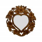 Balinese Heart Wall Mirror Wood Relief Hand Carved Frangipani Flowers Bali Art