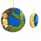 Mermaid in the Moon Hanging Mobile Handmade Carved Wood Boho Decor Bali Folk art