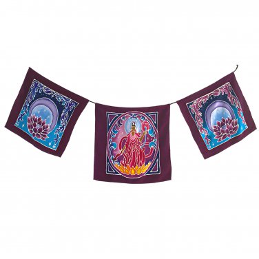 Prayer Flag Water & Moon Guanyin Goddess Wall hanging Bali Batik Garden Art