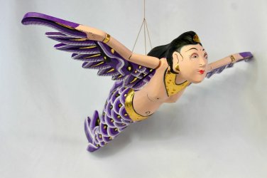Bali Winged Mermaid Goddess Mobile Spirit Guardian Carved wood Balinese art 15"