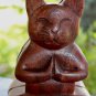 Namaste Cat  Secret puzzle Box Stash Trinket carved suar wood Bali Art