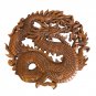 Dragon Naga Bali Wall Art Relief Round Panel Hand Carved Wood Asian Decor 12"