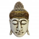 White Buddha Mask Carved Wooden Balinese Eclectic Wall Decor White Buddha Mask Carved Wooden Balinese Eclectic Wall Decor