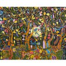 Vibrant Tree of Life Painting acrylic on Canvas Signed Ubud Bali Wall Art 47"