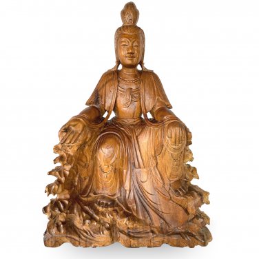 Guanyin Goddess Bodhisattva Statue Hand Carved Wood Carving Sculpture Asian Art