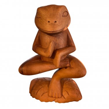 Buddha Frog Statue Yoga Sculpture Vrksansana Tree Pose Wood Carving Balinese Art