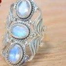 Women's Bohemian, Silvery Moonstone, Retro Creative Oval Flower Ring Size; 6