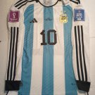 Lionel Messi Argentina 2022 World Cup Final Match Home Long Sleeve Soccer Jersey
