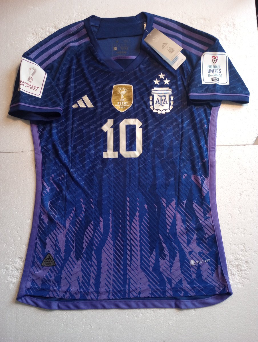 Lionel Messi Argentina 2022 World Cup Champions 3 Star Match Away Soccer Jersey