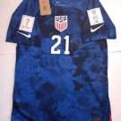 Timothy Weah USA USMNT 2022 World Cup Qatar Match Slim Blue Away Soccer Jersey Timothy Weah USA USMNT 2022 World Cup Qatar Match Slim Blue Away Soccer Jersey