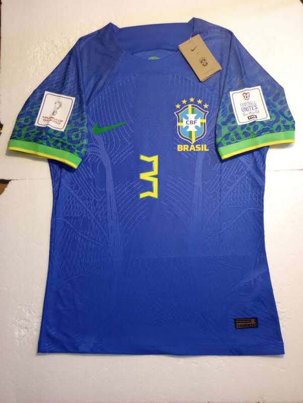 Thiago Silva Brazil 2022 World Cup Qatar Match Slim Fit Blue Away Soccer Jersey