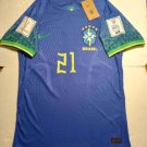Rodrygo #21 Brazil 2022 World Cup Qatar Match Slim Fit Blue Away Soccer Jersey