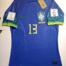 Dani Alves Brazil 2022 World Cup Qatar Match Slim Fit Blue Away Soccer Jersey